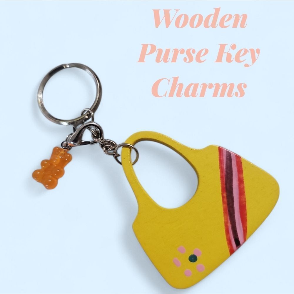 Purse Wooden Painted Key Charm NEW